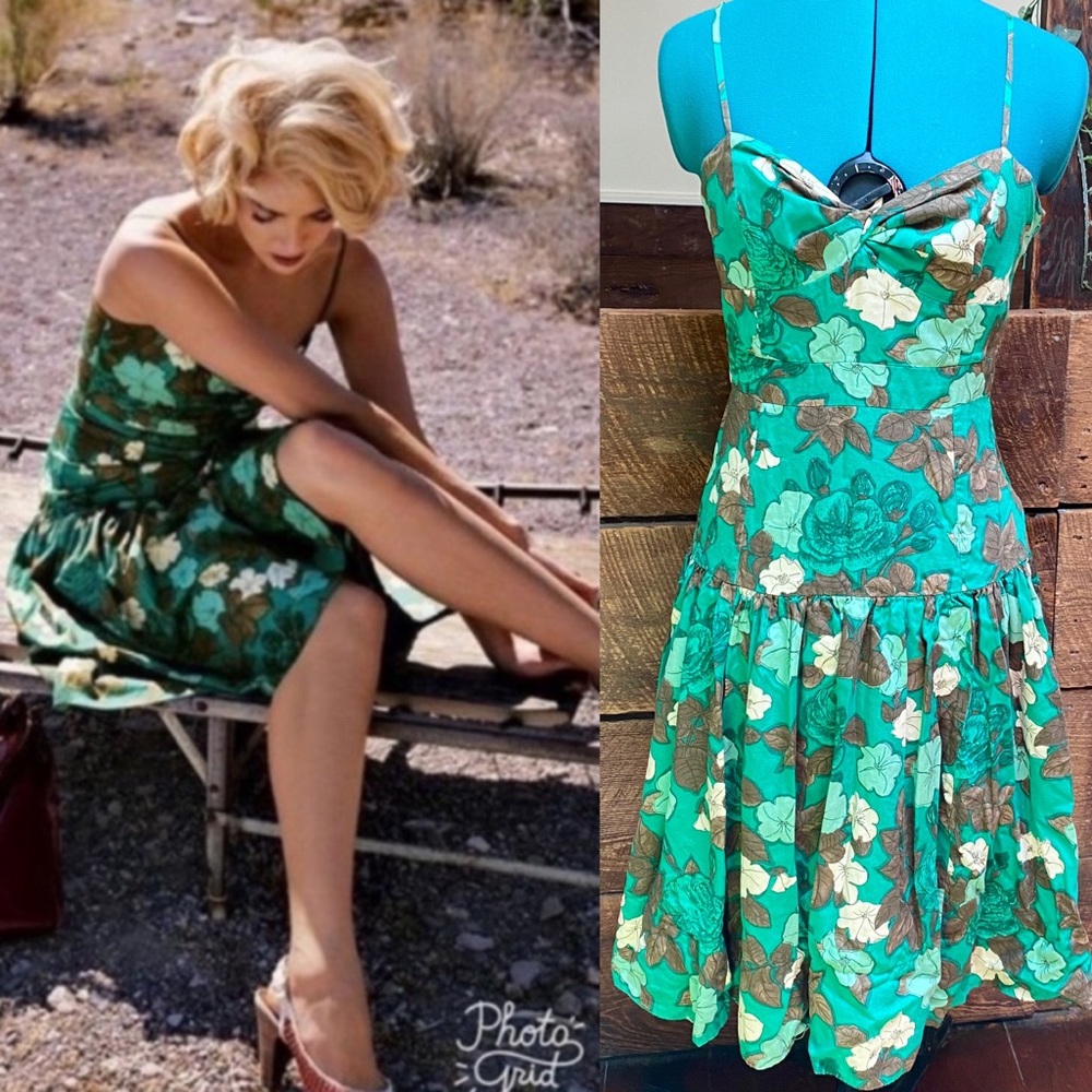 Anthro Moulinette Sours Drop Waist Floral Tie Strap Cotton Dress w Light Boning